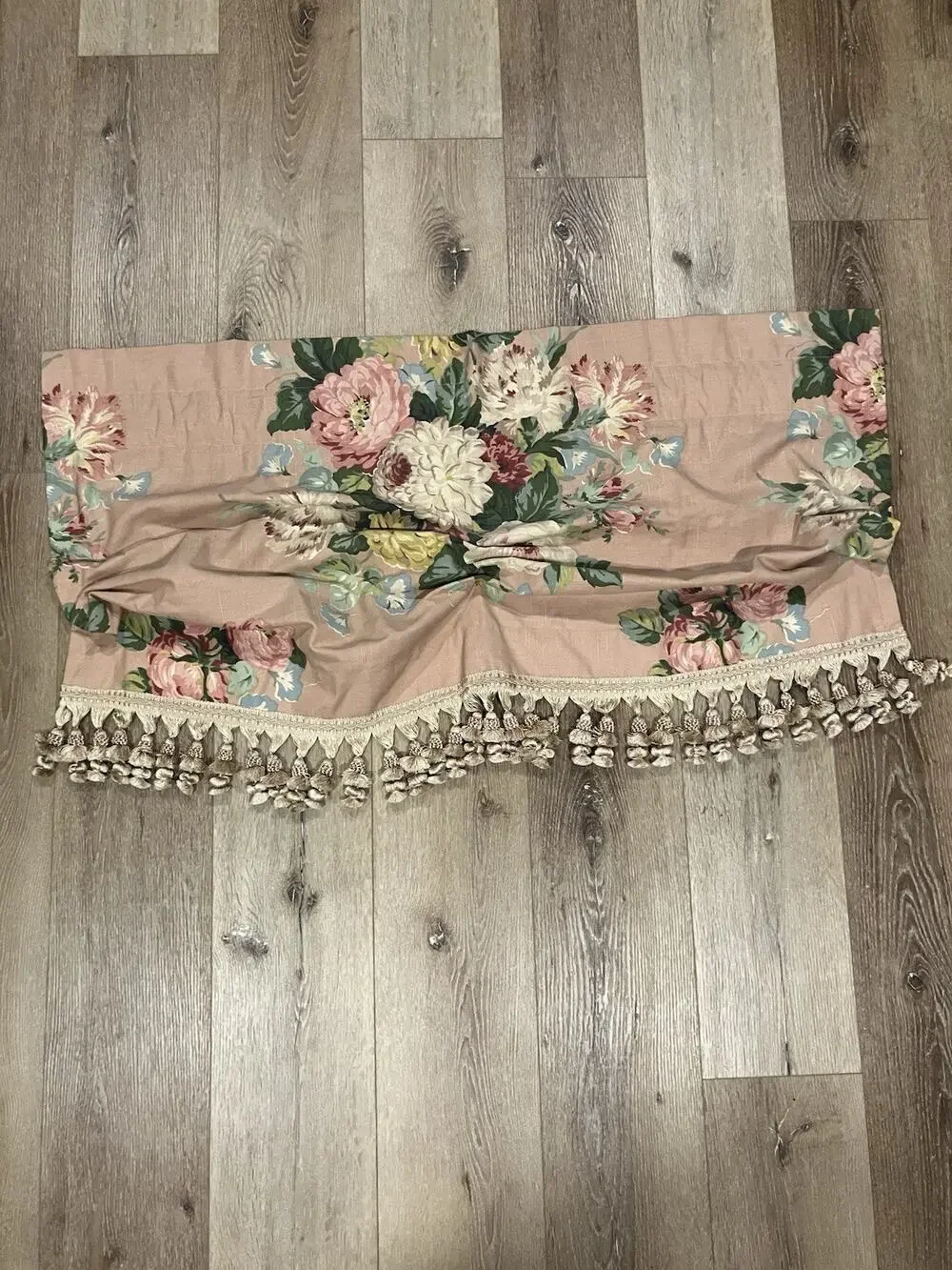 VTG Ralph Lauren Cynthia Pink Floral Valance Tassels Hand-Sewn Rings 80s RARE